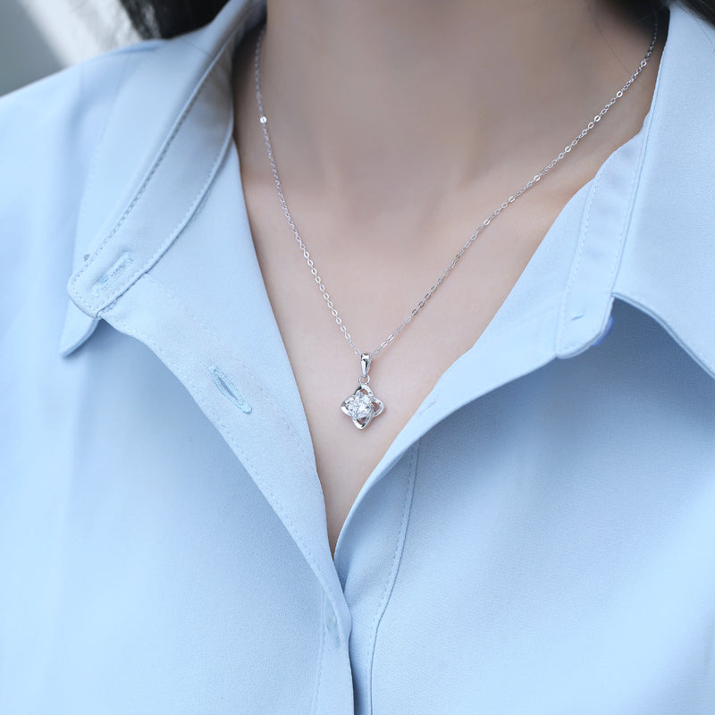 Moissanite Necklace 925 Sterling Silver Lucky Leaf-Necklace-DH COMPANY-Dreamhjewlry