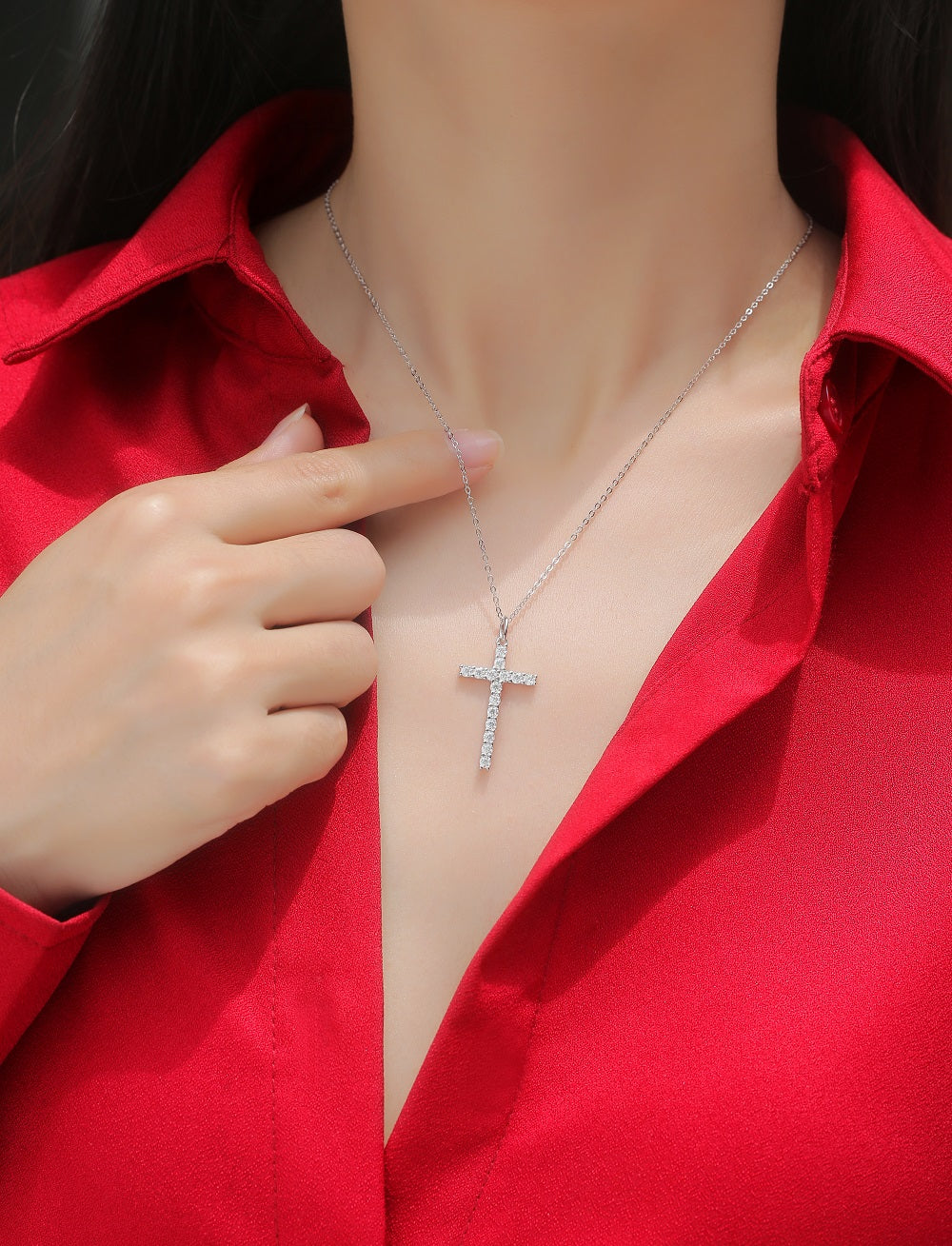 Moissanite Necklace 925 Sterling Silver Cross-Necklace-DH COMPANY-1.0 ct-Dreamhjewlry