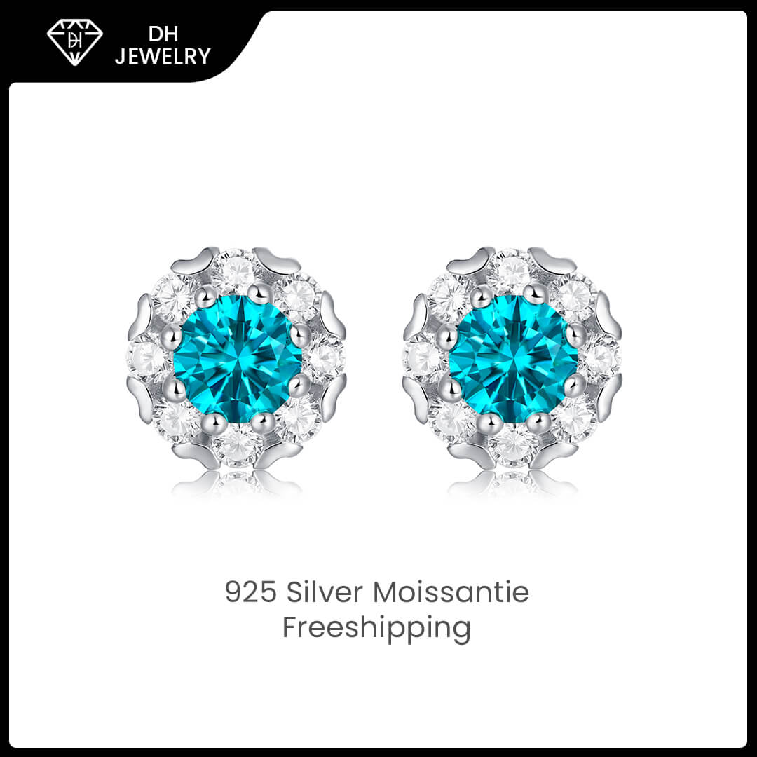 Moissanite Earrings 925 Sterling Silver Blue-DH COMPANY-1.0 ct-Dreamhjewlry