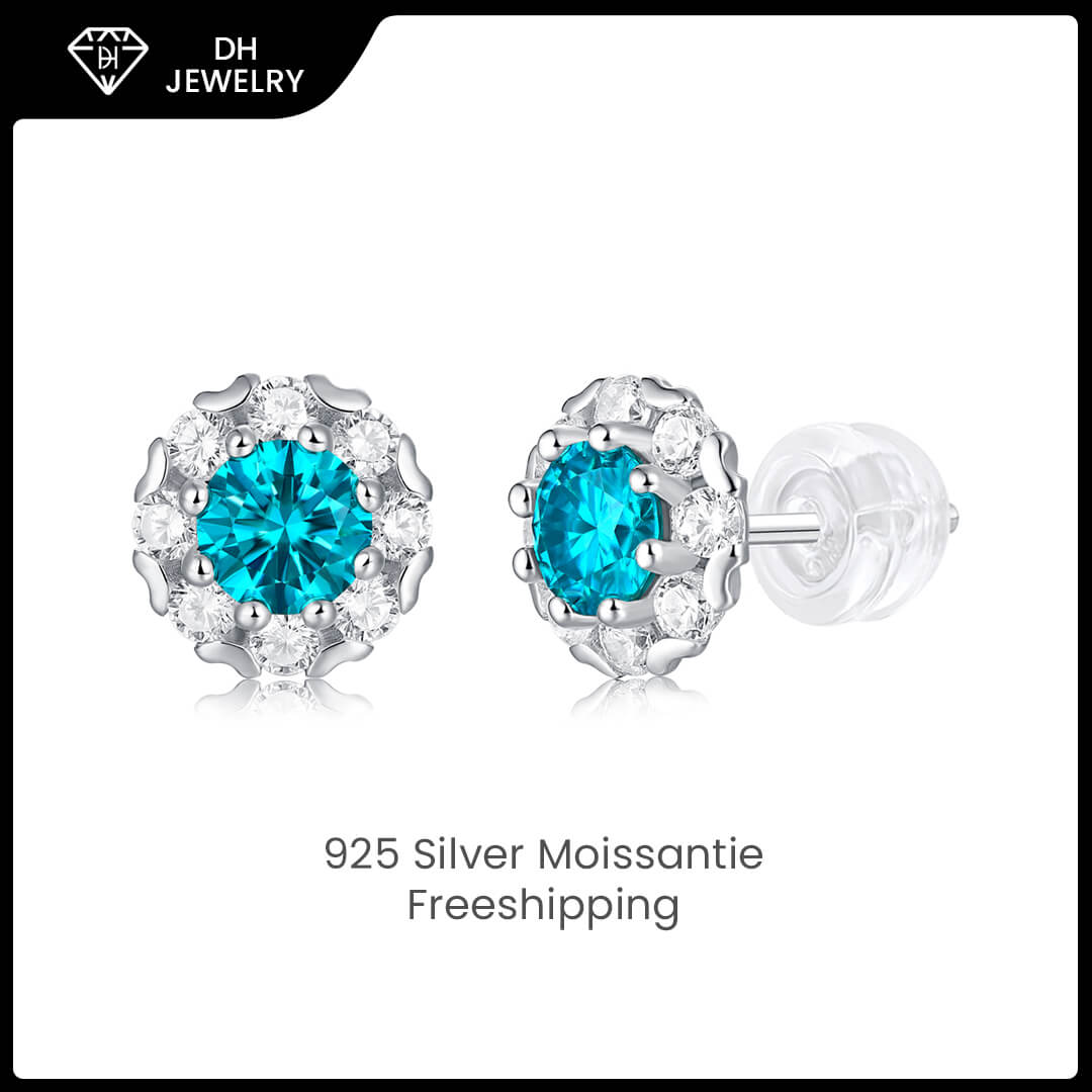 Moissanite Earrings 925 Sterling Silver Blue-DH COMPANY-1.0 ct-Dreamhjewlry