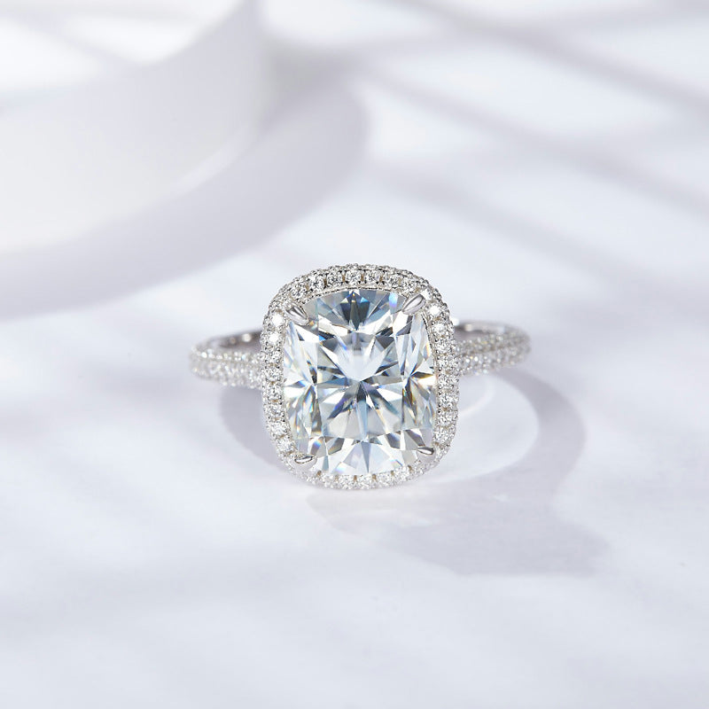 Oval Cushion Cut Moissanite Ring Pave Engagement Ring 速卖通eBay跨境代发 5克拉9*11枕形全莫桑石D色S925银镀18k金戒指