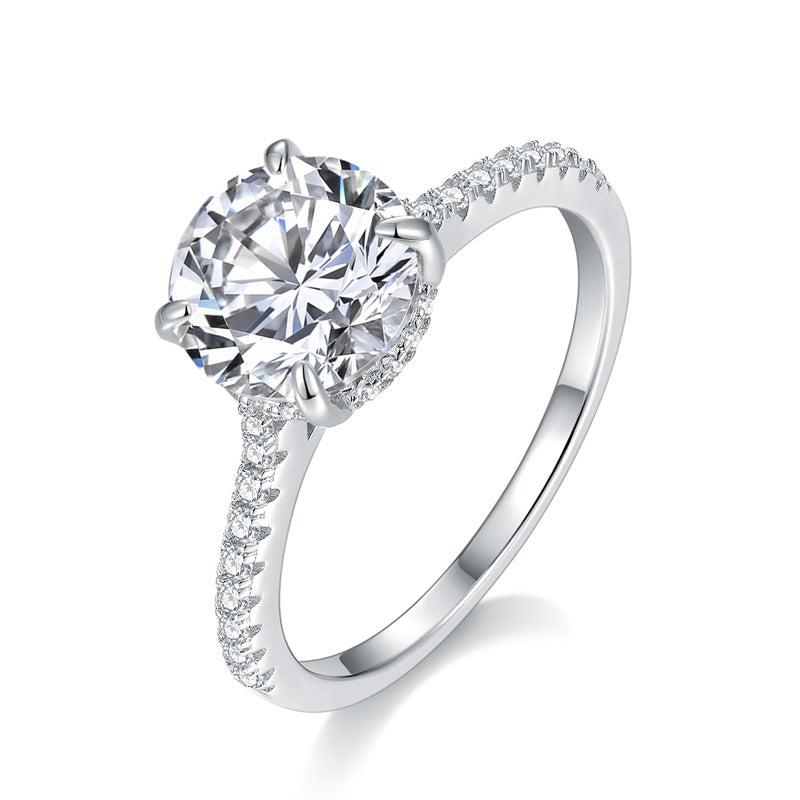 Side Stone Round Cut Moissanite Engagement Ring