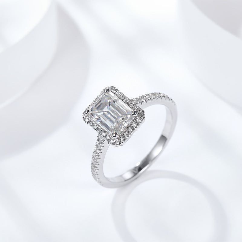 Emelad Halo Ring Engagement Ring 6*8mm