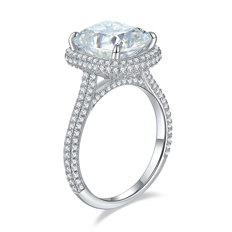 Oval Cushion Cut Moissanite Ring Pave Engagement Ring 速卖通eBay跨境代发 5克拉9*11枕形全莫桑石D色S925银镀18k金戒指