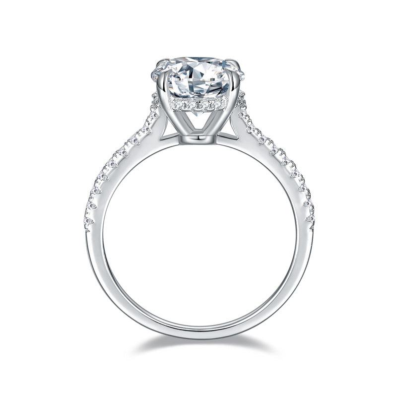 Side Stone Round Cut Moissanite Engagement Ring