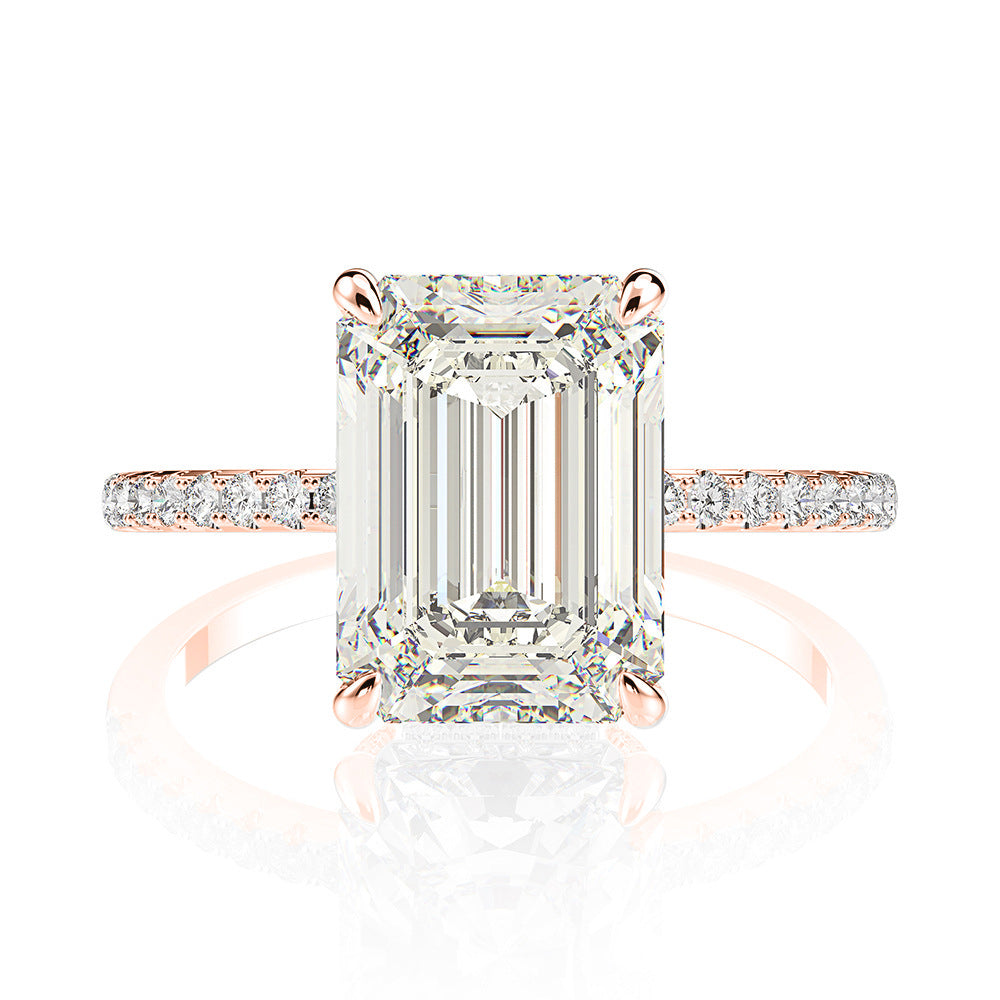 Emerald Moissanite Ring 8*10mm 4 Prog Engagement Ring
