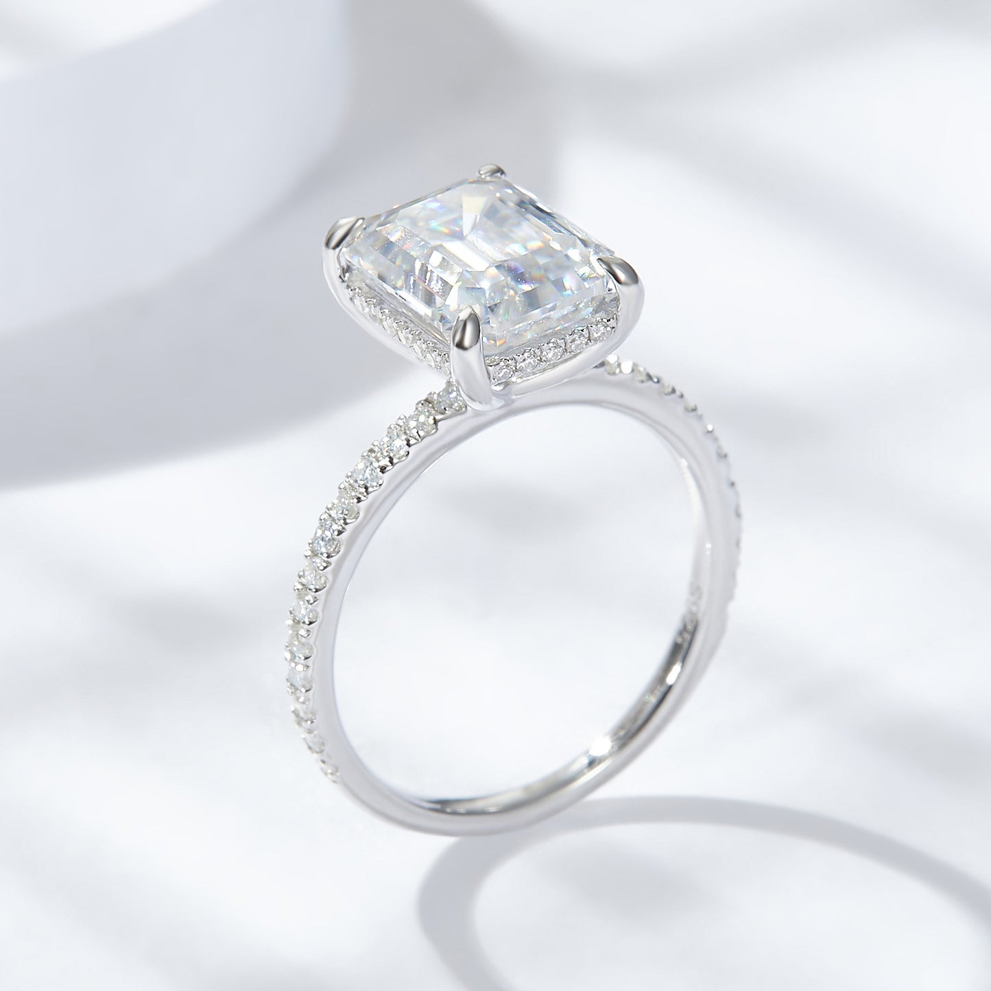Emerald Moissanite Ring 8*10mm 4 Prog Engagement Ring