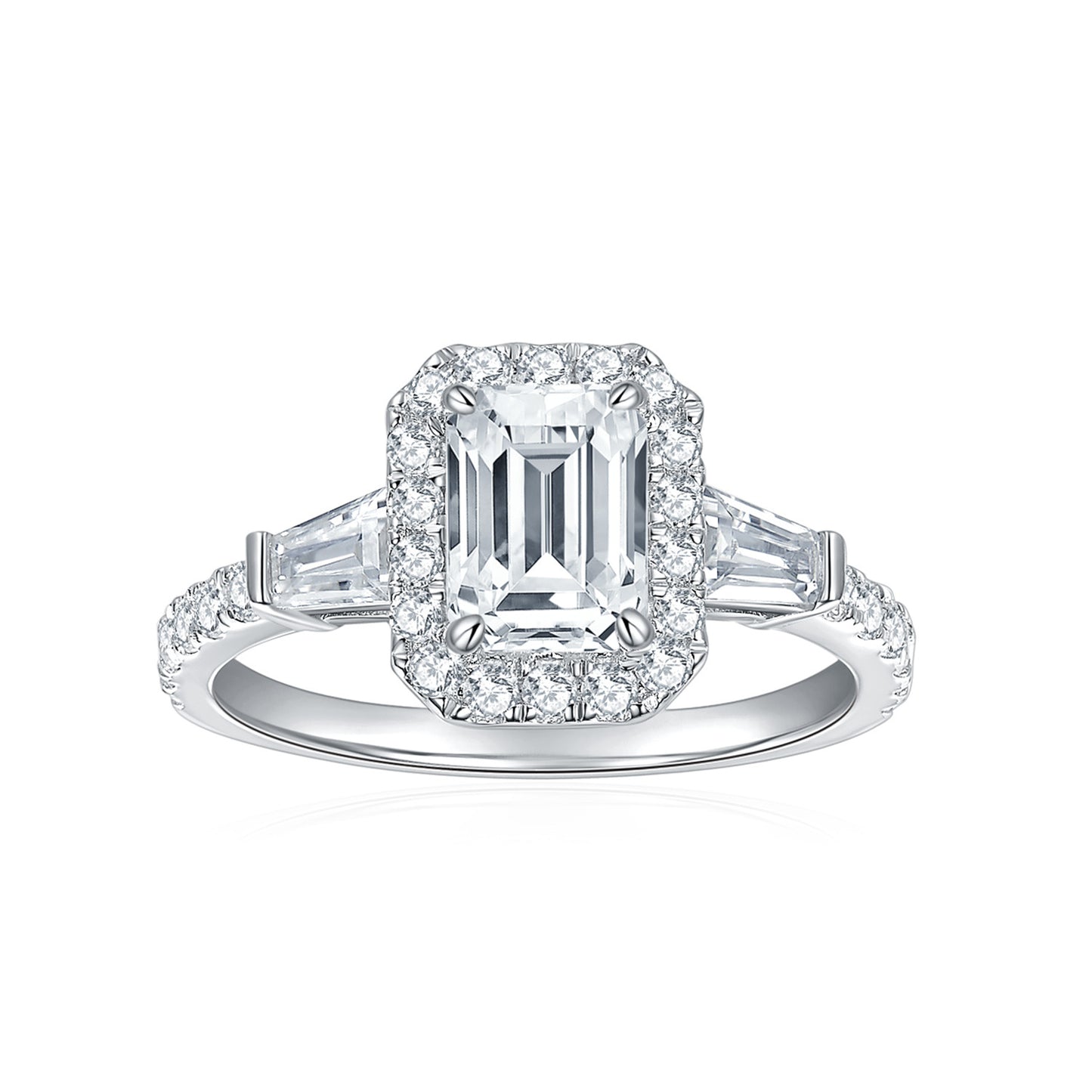 Emerlad Full Moissanite Ring 18K White Gold Plated 5*7mm