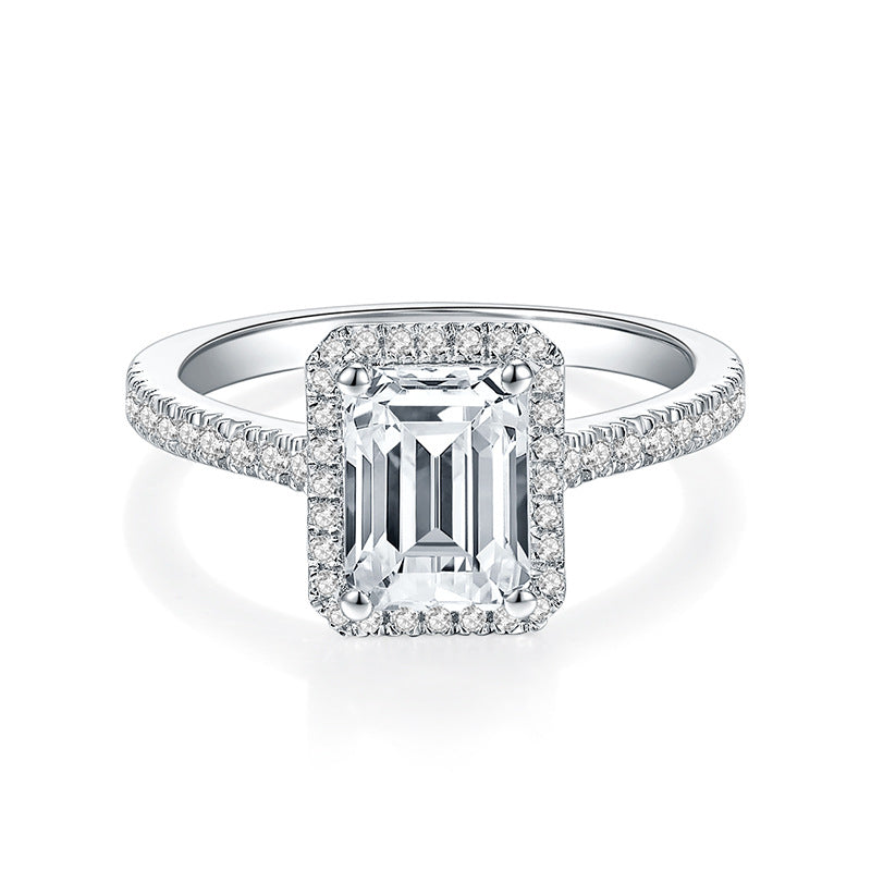 Emelad Halo Ring Engagement Ring 6*8mm