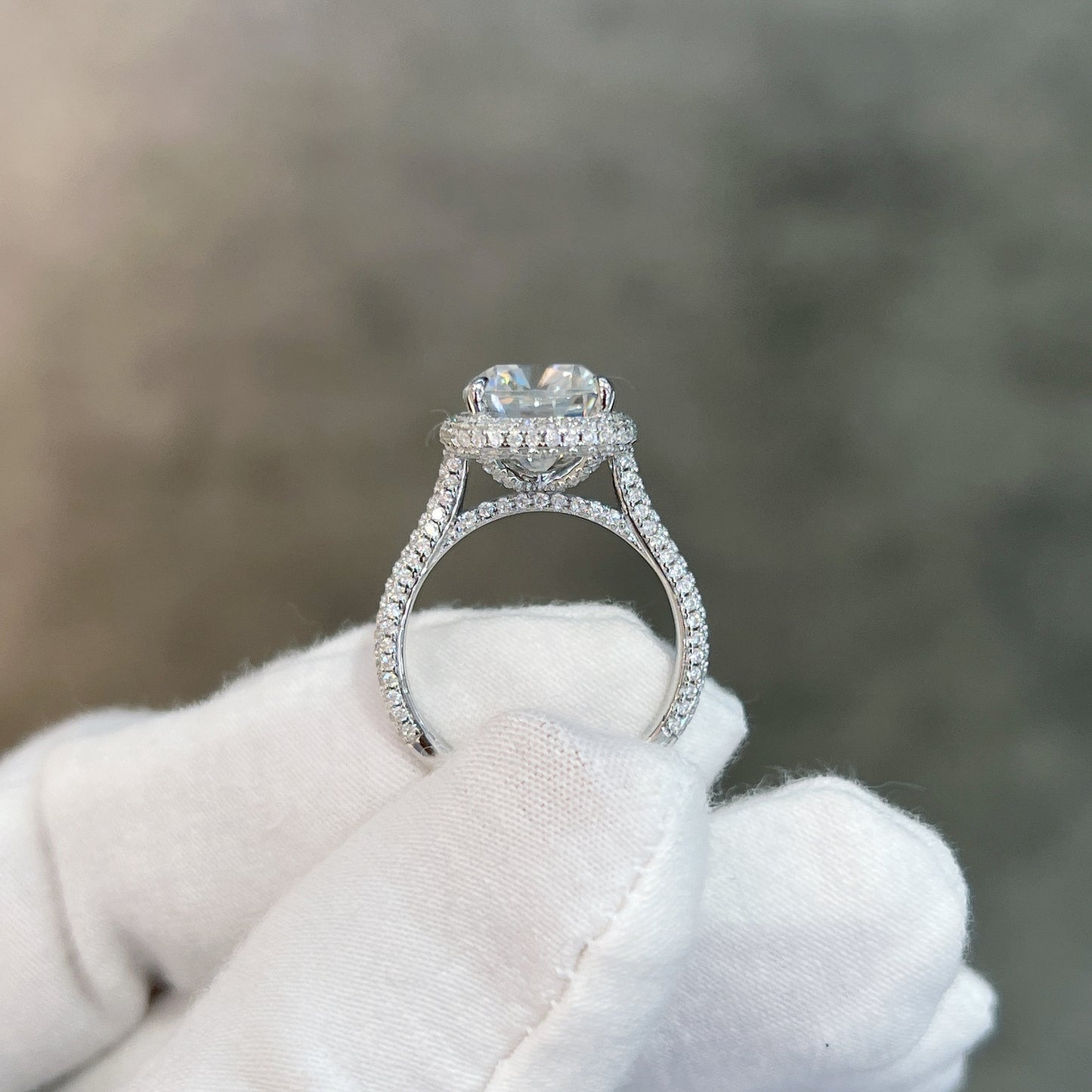 Oval Cushion Cut Moissanite Ring Pave Engagement Ring 速卖通eBay跨境代发 5克拉9*11枕形全莫桑石D色S925银镀18k金戒指
