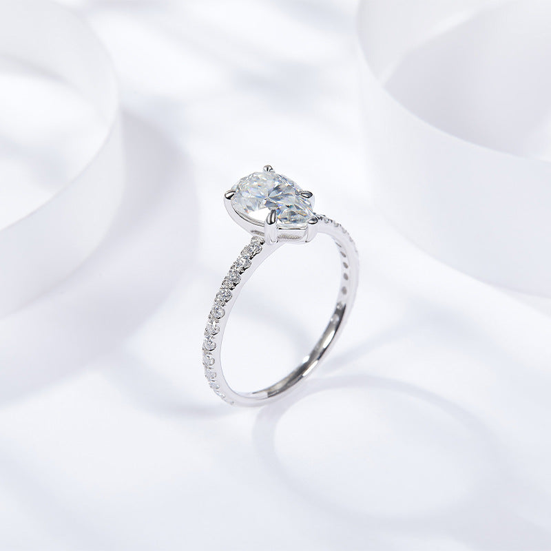 Tear Drop Moissanite Enagement Ring 6*9mm Full Moissanite