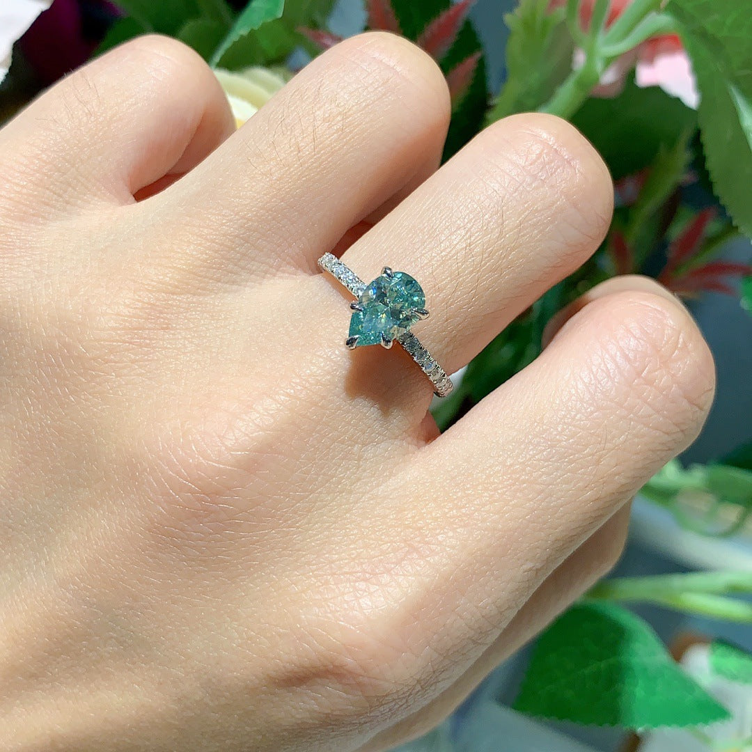 Tear Drop Green Moissanite Ring