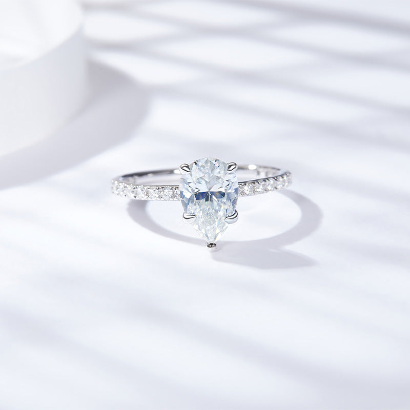 Tear Drop Moissanite Enagement Ring 6*9mm Full Moissanite