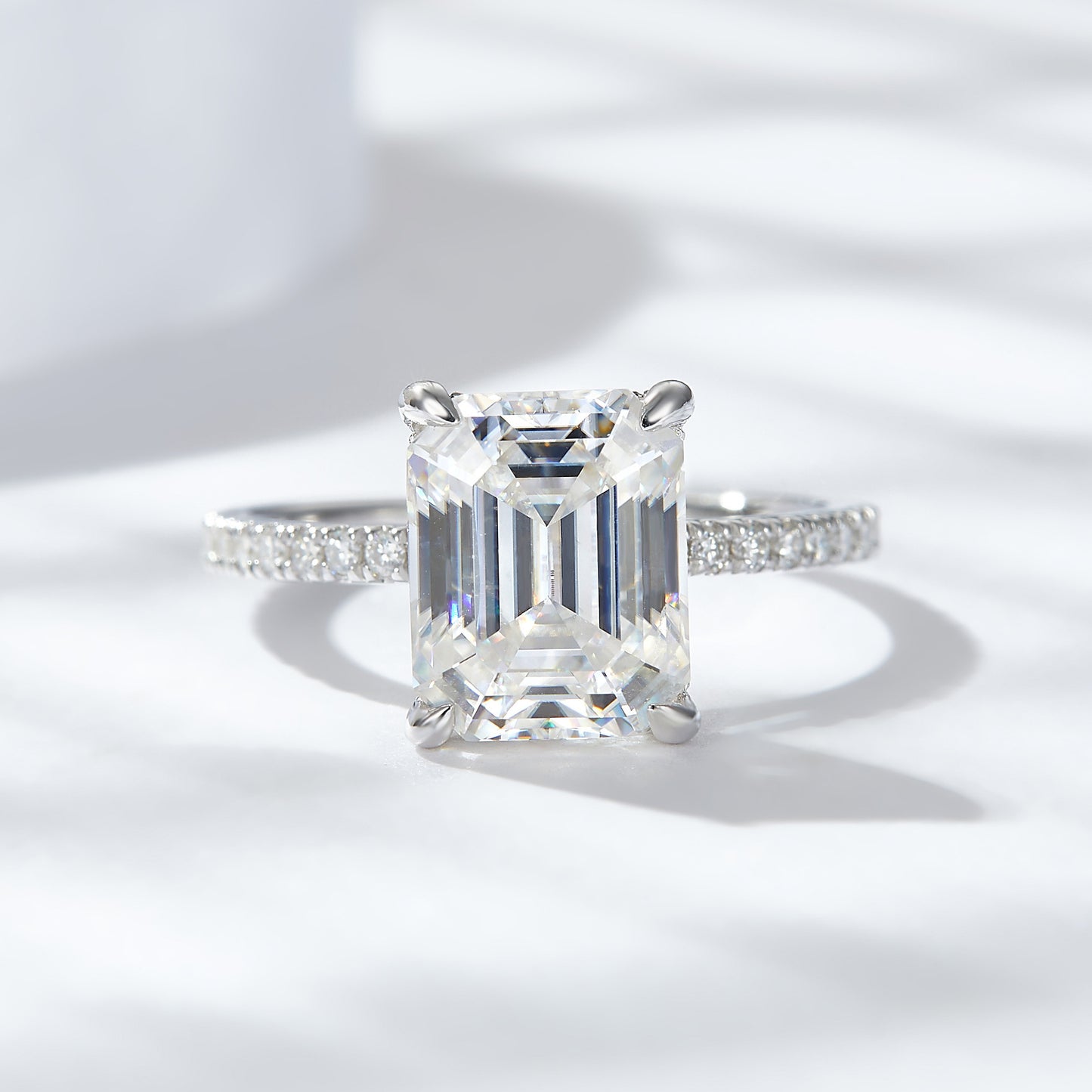 Emerald Moissanite Ring 8*10mm 4 Prog Engagement Ring