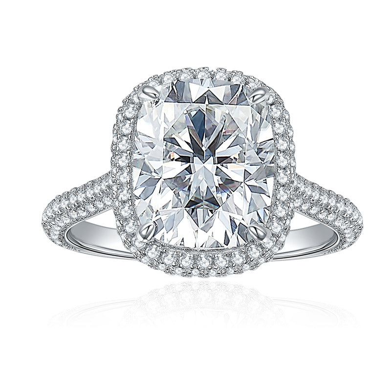 Oval Cushion Cut Moissanite Ring Pave Engagement Ring 速卖通eBay跨境代发 5克拉9*11枕形全莫桑石D色S925银镀18k金戒指