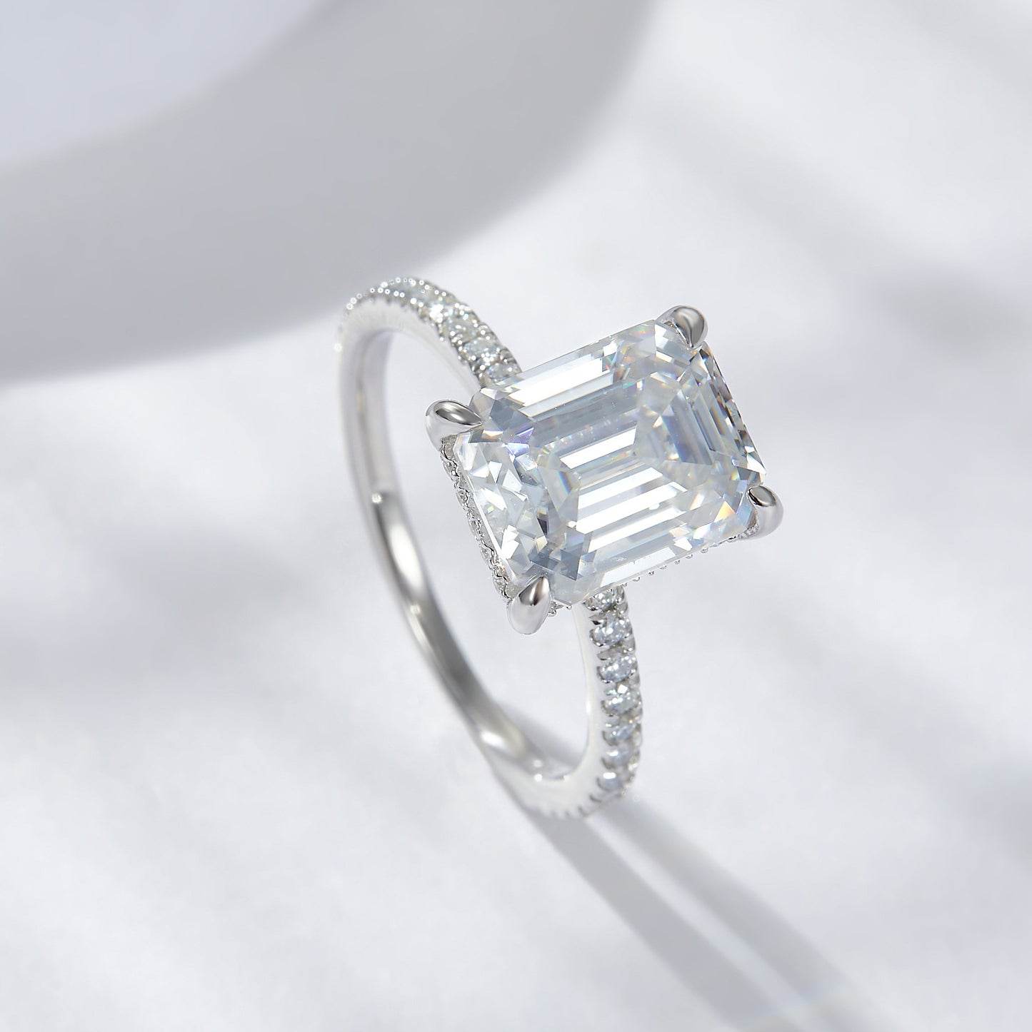 Emerald Moissanite Ring 8*10mm 4 Prog Engagement Ring