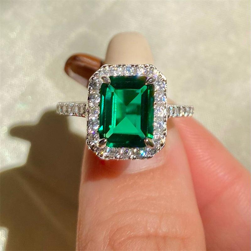 Emeral Cut Green Halo Ring Engagement Ring