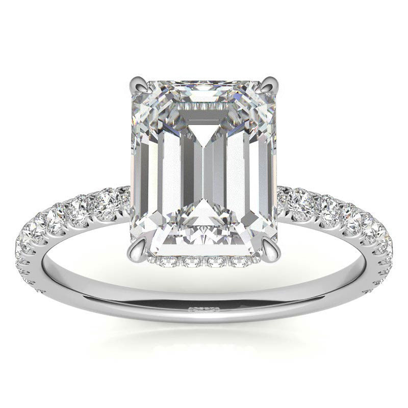 Emerald Moissanite Ring 8*10mm 4 Prog Engagement Ring