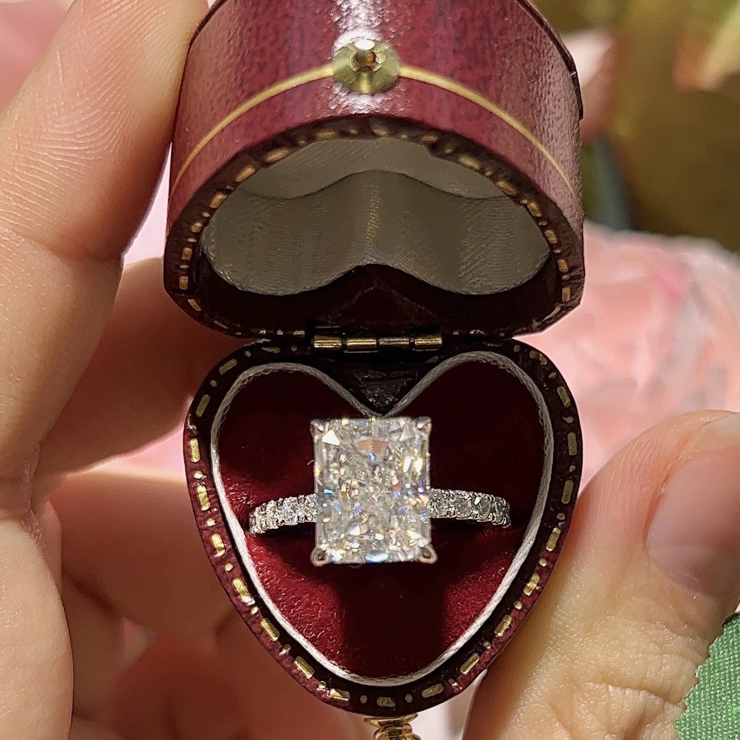 Radiun Cut Pave Moissanite Engagement Ring