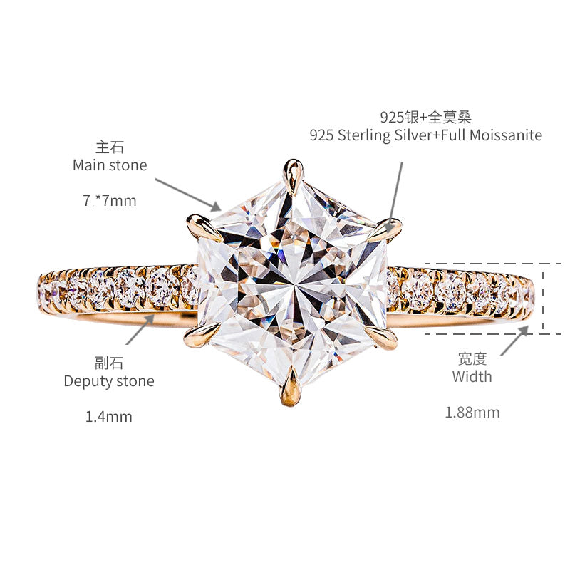 Full Moissanite Engagament Ring 18K Gold Plated 7mm Star