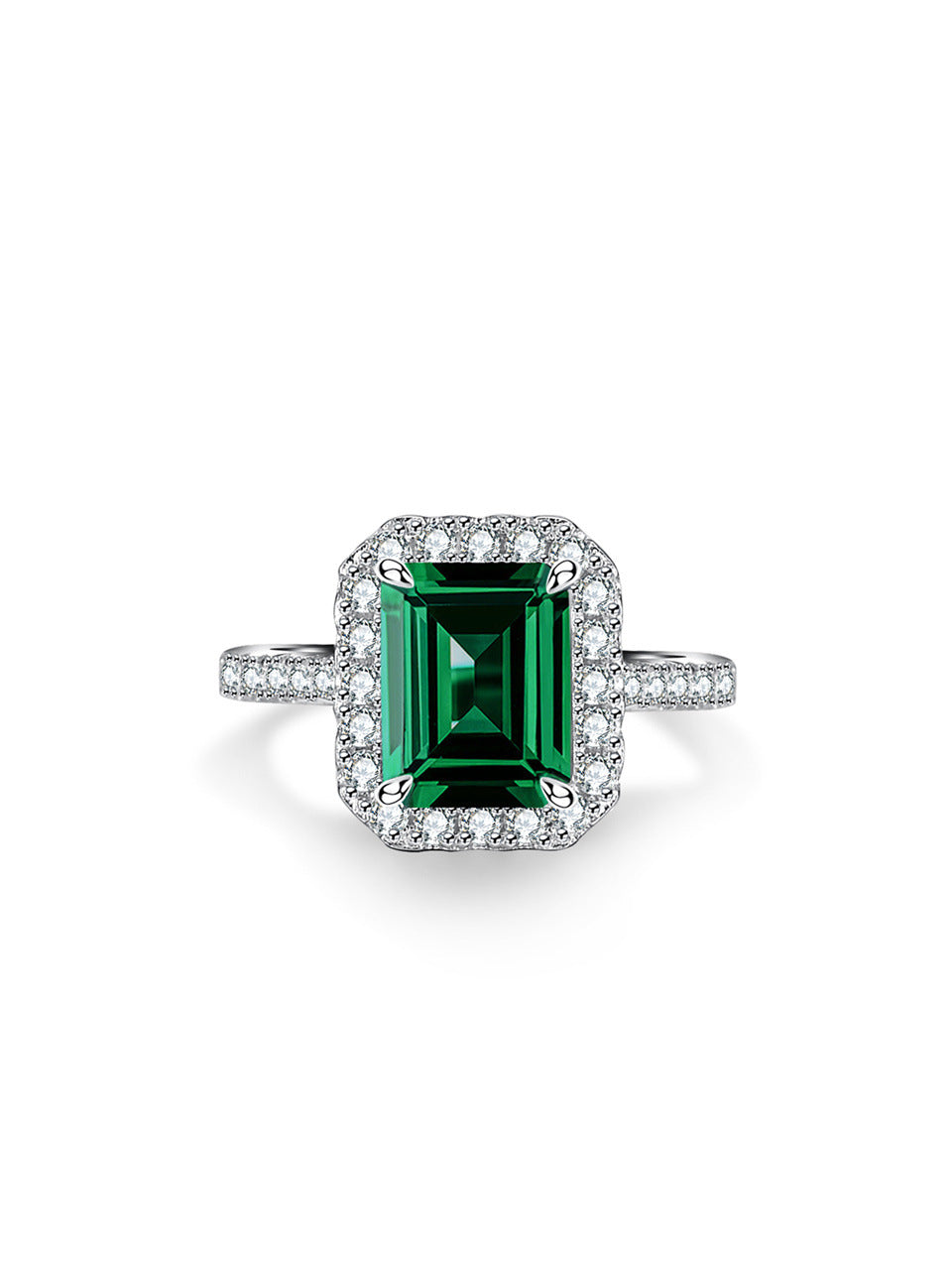 Emeral Cut Green Halo Ring Engagement Ring
