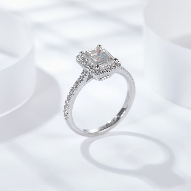 Emelad Halo Ring Engagement Ring 6*8mm