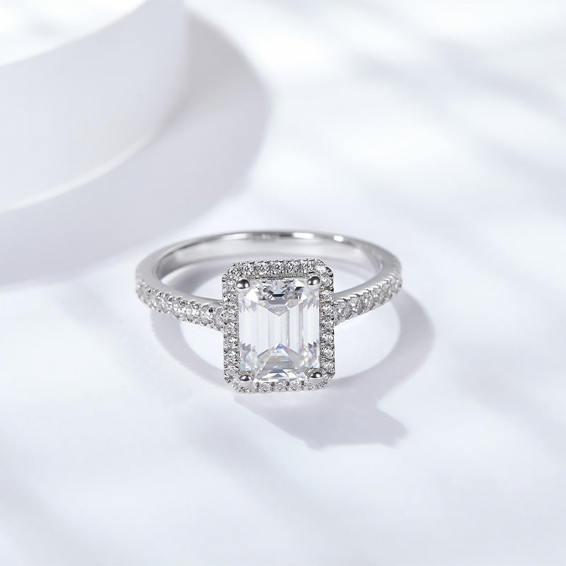 Emelad Halo Ring Engagement Ring 6*8mm