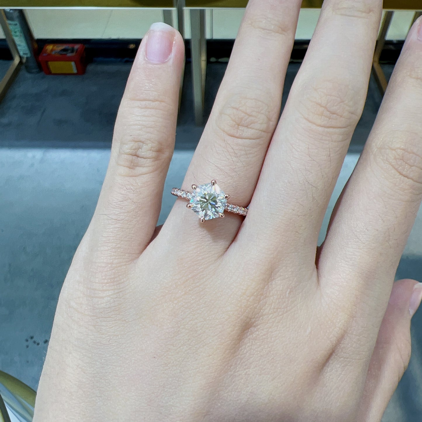 Full Moissanite Engagament Ring 18K Gold Plated 7mm Star