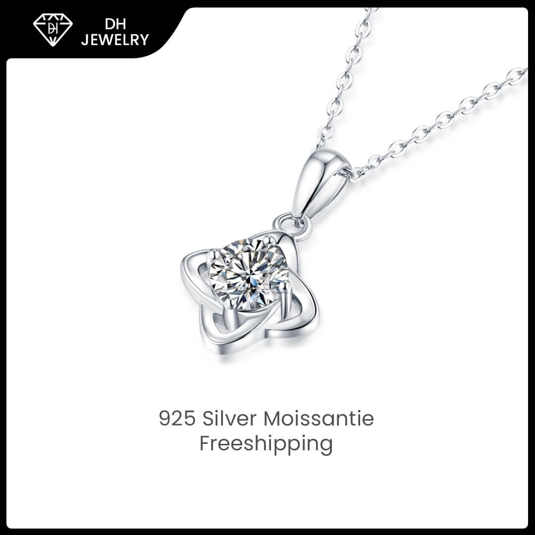 Moissanite Necklace 925 Sterling Silver Lucky Leaf-Necklace-DH COMPANY-Dreamhjewlry