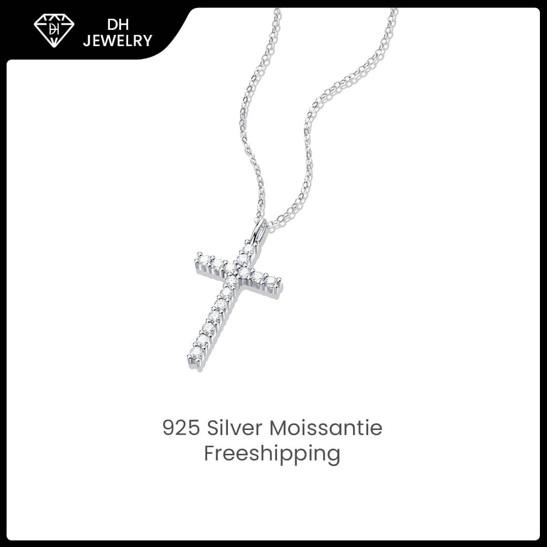 Moissanite Necklace 925 Sterling Silver Cross-Necklace-DH COMPANY-1.0 ct-Dreamhjewlry