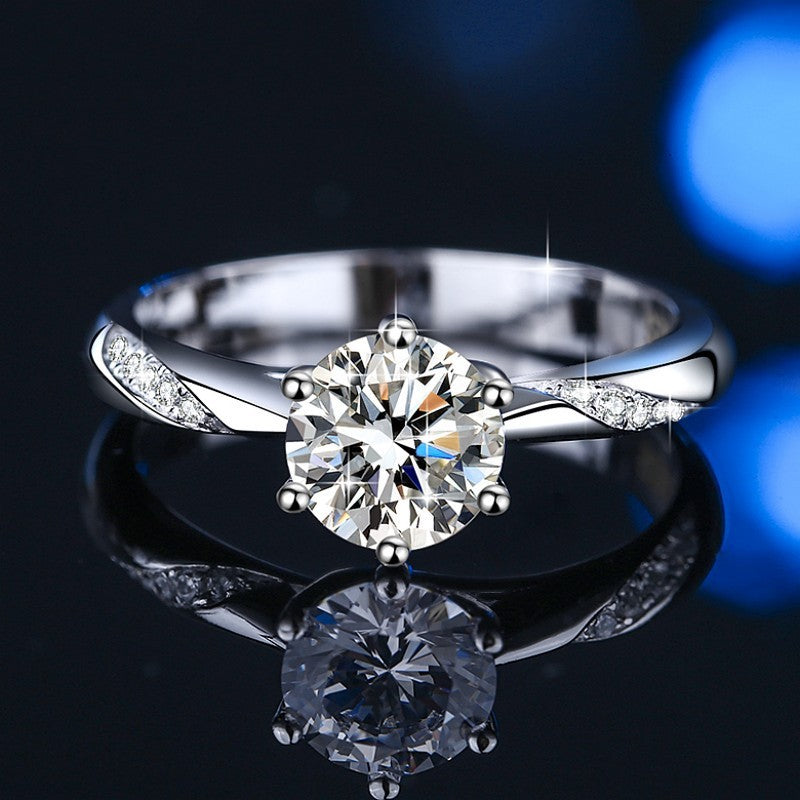 Moissanite Engagement Ring Silver Six Frog S925