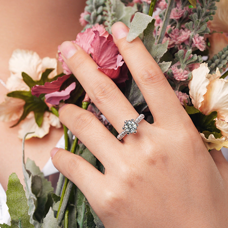 Moissanite Solitaire Engagement Ring Queen's Flower
