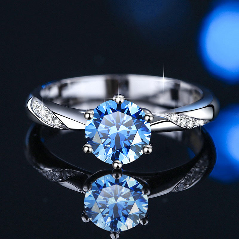 Moissanite Engagement Ring Silver Six Frog S925