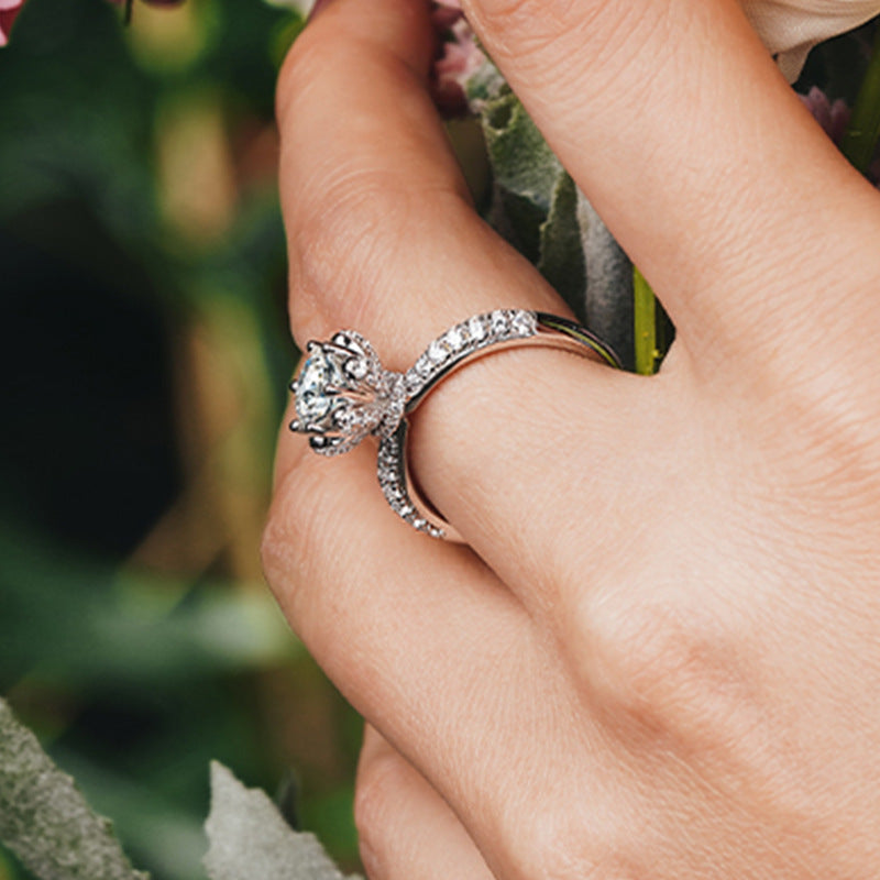 Moissanite Solitaire Engagement Ring Queen's Flower