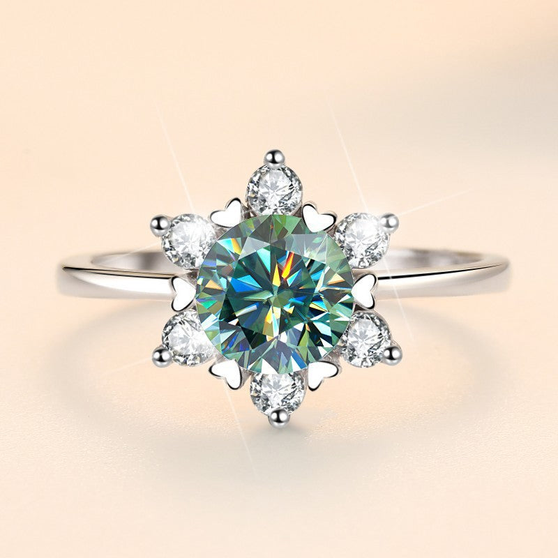 Colorful Moissanite Engagement Ring Sun Flower