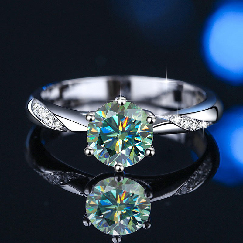 Moissanite Engagement Ring Silver Six Frog S925