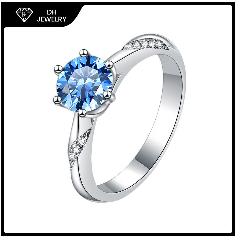 Moissanite Engagement Ring Silver Six Frog S925