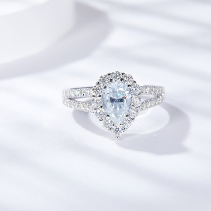 Tear Drop Halo Moissanite Engagement Ring