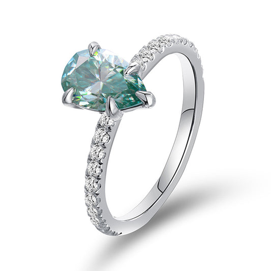 Tear Drop Green Moissanite Ring