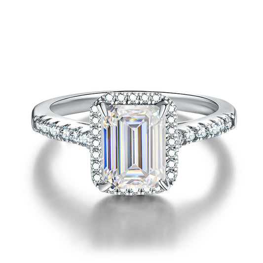 Emerald Cut Moissanite Engagement Ring S925