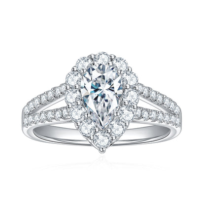 Tear Drop Halo Moissanite Engagement Ring