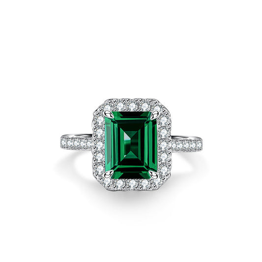 Emeral Cut Green Halo Ring Engagement Ring