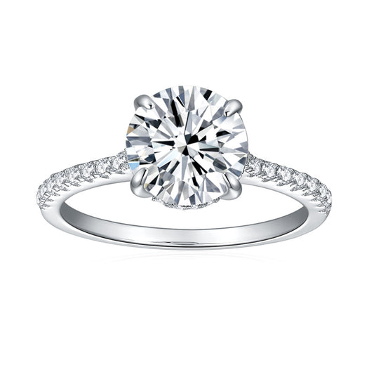 Side Stone Round Cut Moissanite Engagement Ring