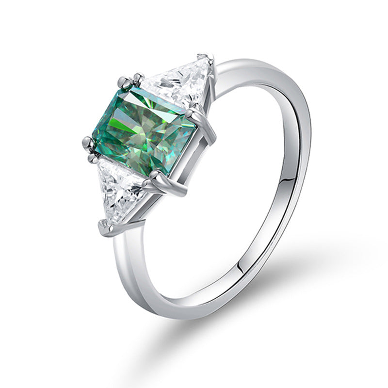 Green Radiant Side Stone Moissanite Engagement Ring