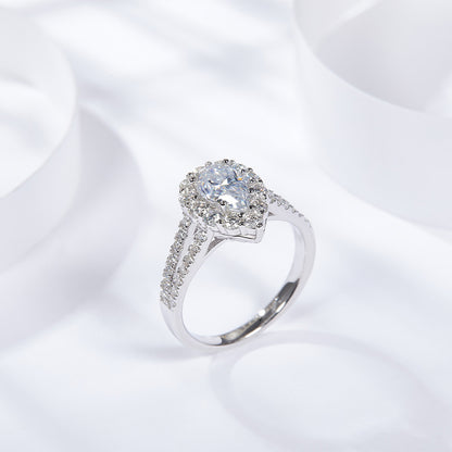 Tear Drop Halo Moissanite Engagement Ring