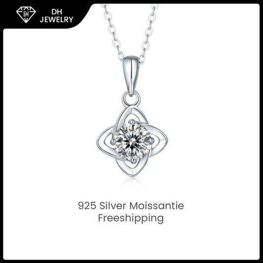 Moissanite Necklace 925 Sterling Silver Lucky Leaf-Necklace-DH COMPANY-Dreamhjewlry