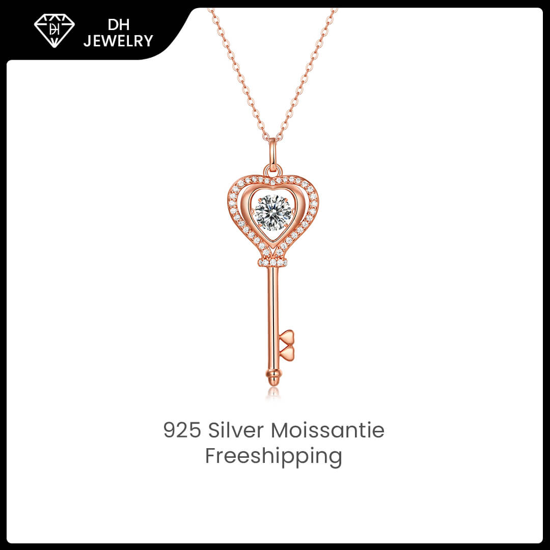 Moissanite Necklace Rose Gold Love Key-Necklace-DH COMPANY-1.0 ct-Dreamhjewlry