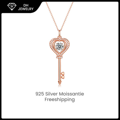 Moissanite Necklace Rose Gold Love Key-Necklace-DH COMPANY-1.0 ct-Dreamhjewlry