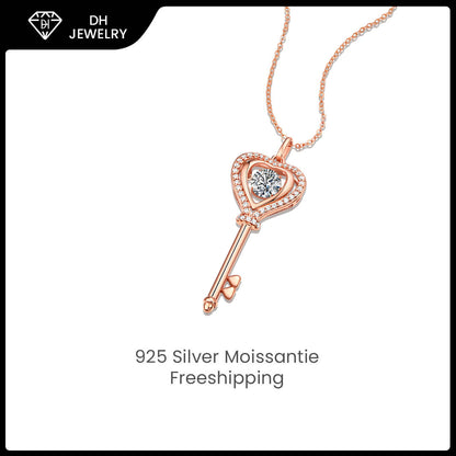 Moissanite Necklace Rose Gold Love Key-Necklace-DH COMPANY-1.0 ct-Dreamhjewlry