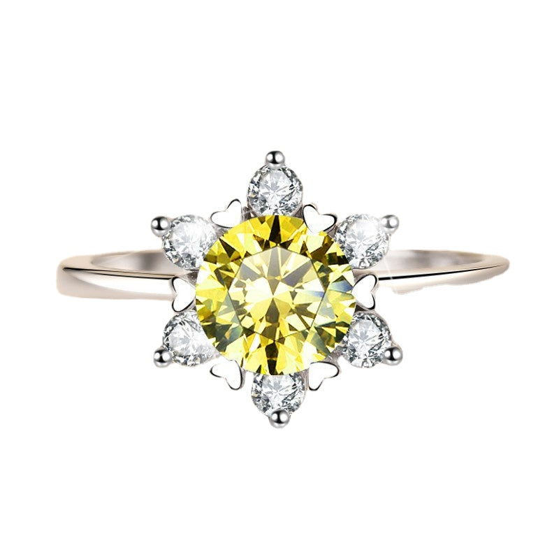 Colorful Moissanite Engagement Ring Sun Flower